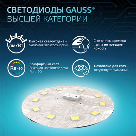 Лампа шар свд Е27 9,5Вт 6500К 950лм G45 матовый Gauss 