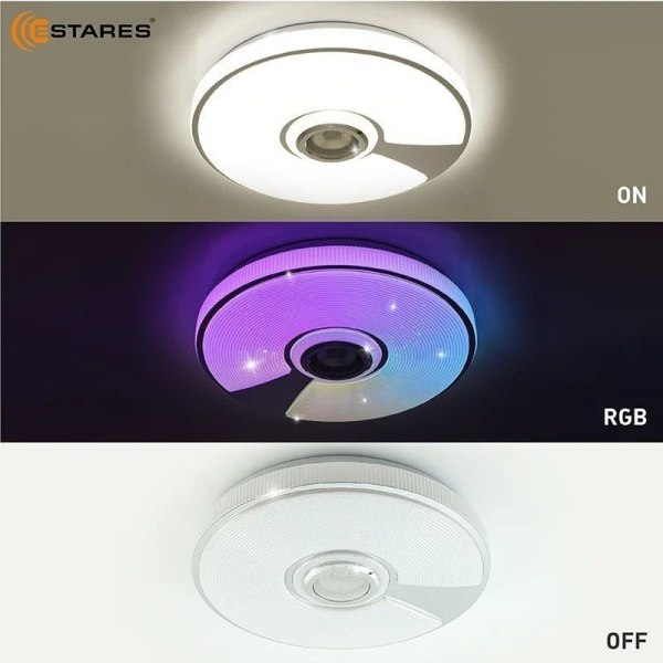 Светильник настенно-потолочный свд 60Вт RGB круг белый/хром  пульт ДУ Estares музыкальная, API